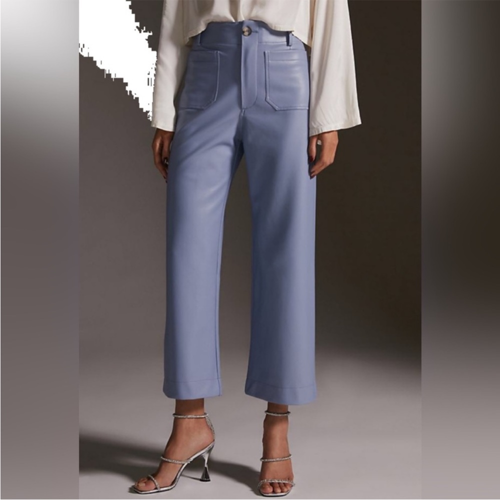 Anthropologie Maeve The Colette Faux Leather Wide Leg Pants 26 W Blue